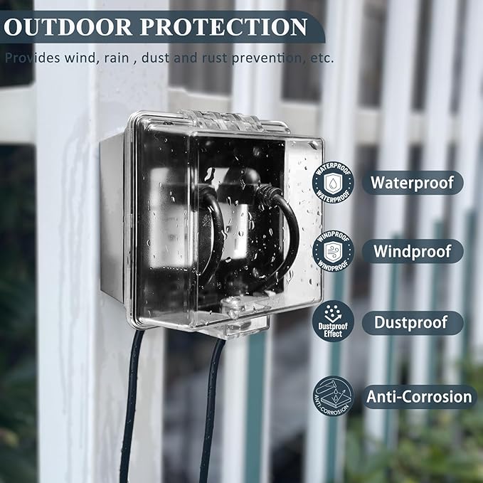 2-Gang Baby Safety Dual Outlet Cover Box - Fit 1.3??x 2.66?? Easier Operation, Simple 4 Step Install,Provides Extra Space Inside for Plugs,Adapters,4.53" high x 4.35" Wide x 2.52" deep