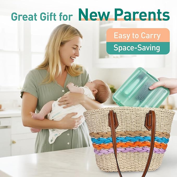Baby Bottle Brush Set, 6-in-1 Travel Bottle Cleaning Kit with Silicone Bottle Brush, Nipple & Straw Brush, Soap Dispenser, Drying Rack, Storage Box ??Compact Travel Baby Essential for Home & On-The-Go