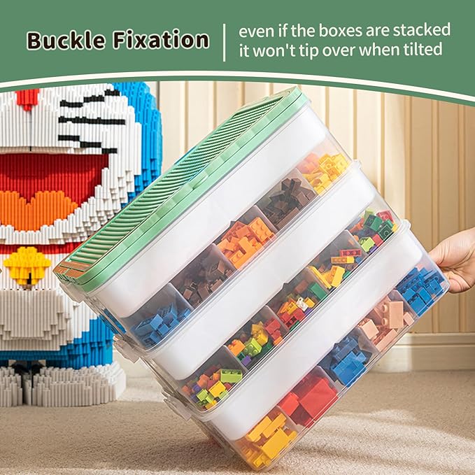 joyingbaby Toys Storage Organizer Bins for Lego Stackable Toys Organizer Lego Building Block Storage (Green, 3 layers)