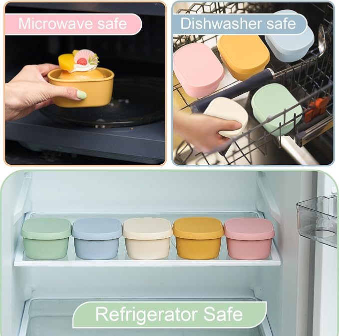 Layhit 10 Pcs 6.76 oz Silicone Snack Containers with Lids, Small Silicone Lunch Container for Kids, Reusable Stackable Small Lunch Box for Home Daycare School Travel Picnic