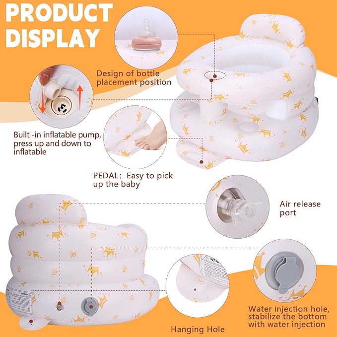 Inflatable Baby Seat for Babies 3 Months & Up, Inflatable Baby Support Seat for Sitting Up, Toddler Baby Floor Chair with Built in Air Pump, Upgrade Water Injection Function, More Stable (Color#04)