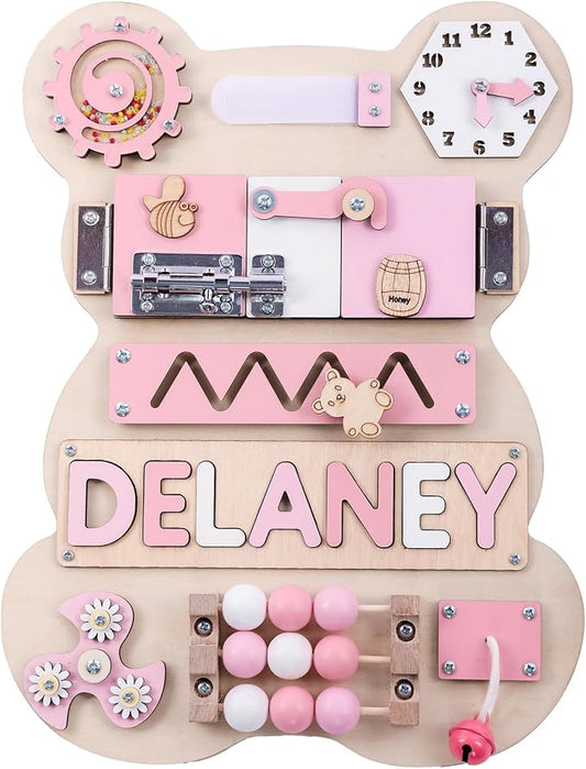 Customized Name Puzzle for Toddlers, Educational Games Board, Baby Personalized Board for 1-5 Years Old, First Birthday Gift, Montessori Toys, Wooden Busy Board (Random)