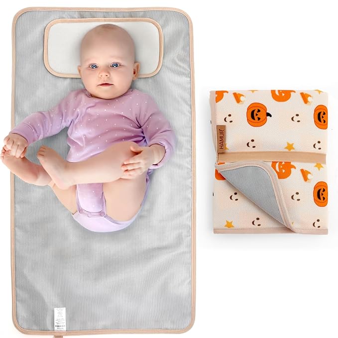 Hamur Home Portable Changing Pad ??Waterproof, Washable & Easy Wipe Clean, Foldable Travel Baby Changing Mat for Diaper Bag, Compact & Lightweight, Must-Have for Newborns (Halloween Pattern)
