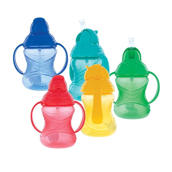 Nuby No-Spill Flip N' Sip Clik-It Cup with 360 Straw, 8 Ounce, Colors May Vary, Multicolor