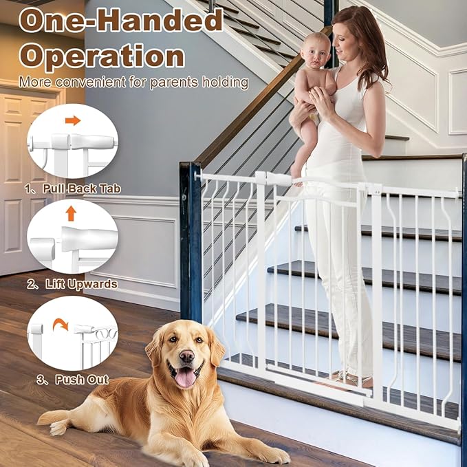 62.5-71.6" Extra Wide Baby Gate for Stairs No Drilling, 30" Tall Auto Close Press Mounted Dog Gates for Doorways, Adjustable Width Walk Through Long Gates for Kids or Pets, White