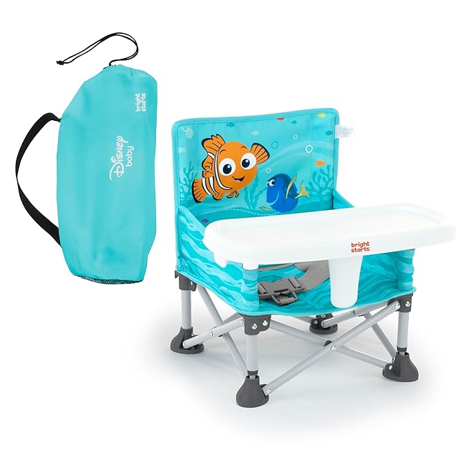 Bright Starts Disney Finding Nemo Pop 'N Sit Portable Booster, Indoor/Outdoor Use, Floor Seat with Feeding Tray, 6 Mos - 3 Yrs