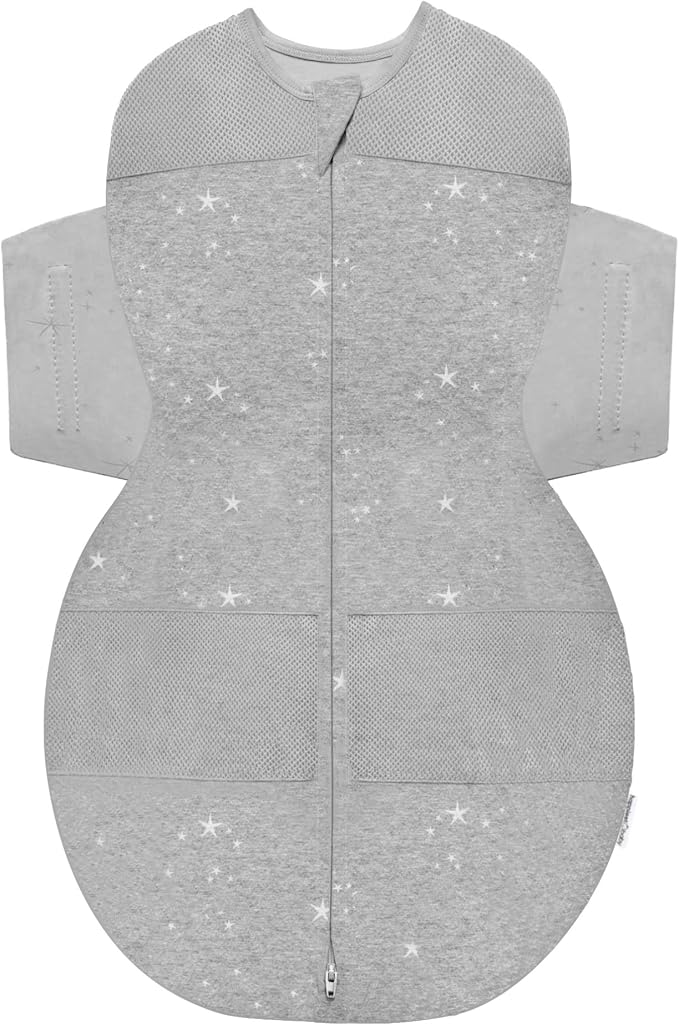 Happiest Baby SNOO Sleep Sack - 100% Organic Cotton Baby Swaddle Blanket - Doctor Designed Promotes Healthy Hip Development (Graphite Stars, Large)