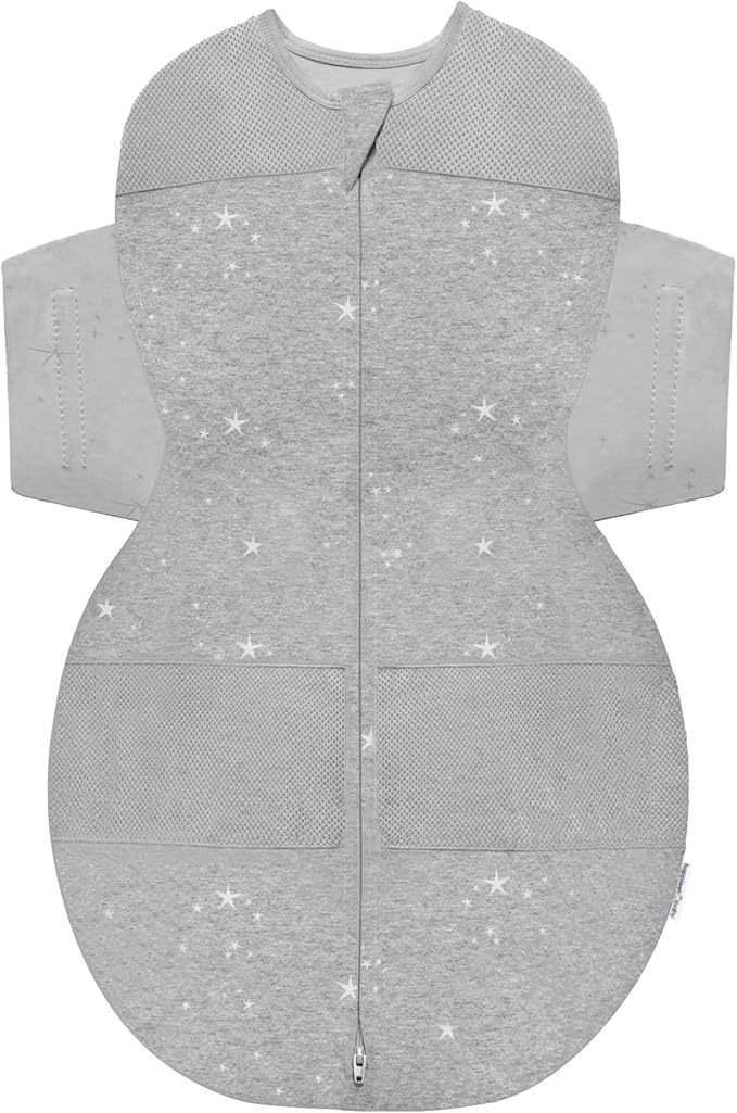 Happiest Baby SNOO Sleep Sack - 100% Organic Cotton Baby Swaddle Blanket - Doctor Designed Promotes Healthy Hip Development (Graphite Stars, Small)