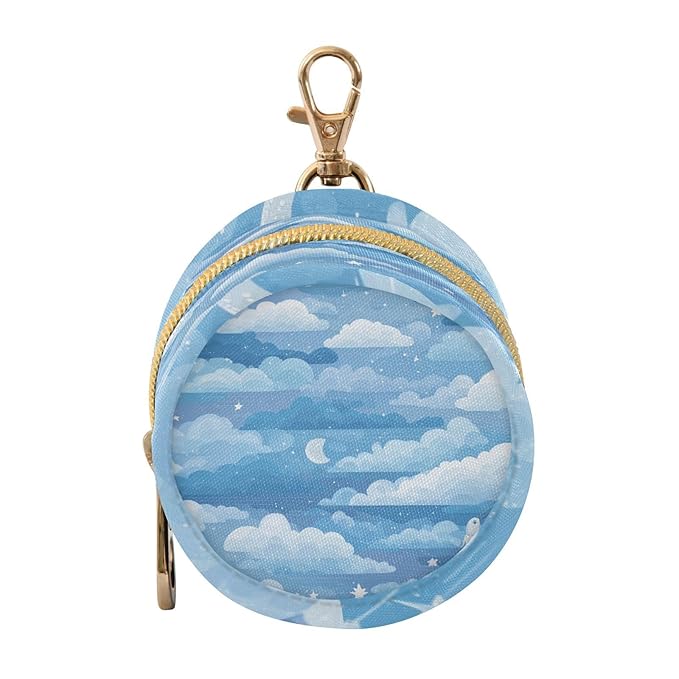Pacifier Holder with Clip Pacifier Case for Diaper Bag Round Baby Pacifier Pouch Box Bag Portable Blue Gradient Cloud and Stars