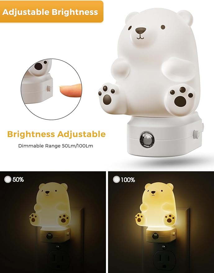 L LOHAS LED Night Light for Kids, 3D Cute Bear Night Light Plug in, Dusk to Dawn Nursery Night Lights, RGB+Soft White 3000K, 3 Lighting Modes, Christmas Birthday Gifts, Room Decor, Children