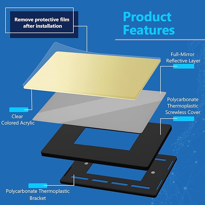 LIDER Blank Wall Plate, Temperature and Impact Resistant, Acrylic, Reflective, Screwless Cover, Modern Decoration Upgrade, Mid-Size, 1-Gang 4.88" x 3.11?? Gold
