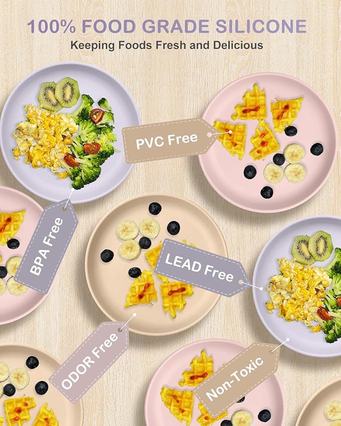 Classic Silicone Toddler Suction Plate 3 Pcs, Non Slip Baby Plates with Suction for Toddler Kids, BPA Free Silicone Baby Dishes Microwavable & Dishwasher Safe