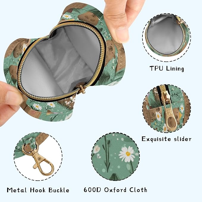 Pacifier Holder with Clip Pacifier Case for Diaper Bag Round Baby Pacifier Pouch Box Bag Portable Mint Green Capybaras Forest Daisies Polka Dots