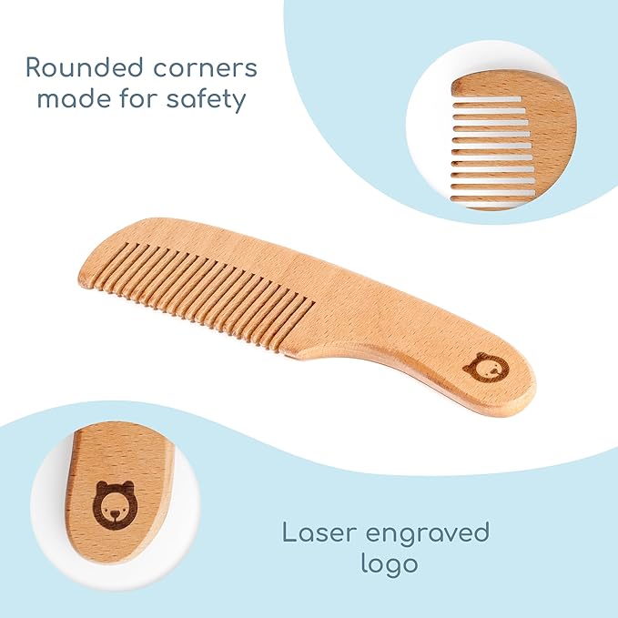 Wooden Hair Brush Set - Premium Baby Comb and Brush - Soft Natural Bristles - Organic Products - Perfect Registry Gift - Cradle Cap Brush for Newborns & Toddlers