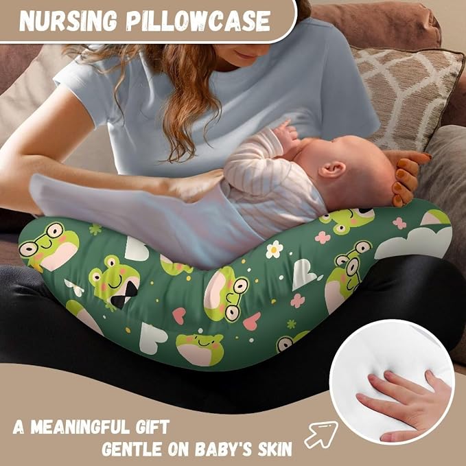 Cloud Cute Frog Nursing Pillow Cover for Baby Boy Girl Breastfeeding Nursing Pillow Slipcovers Super Soft Stretchy Replaceable Pillow Cover Slipcover