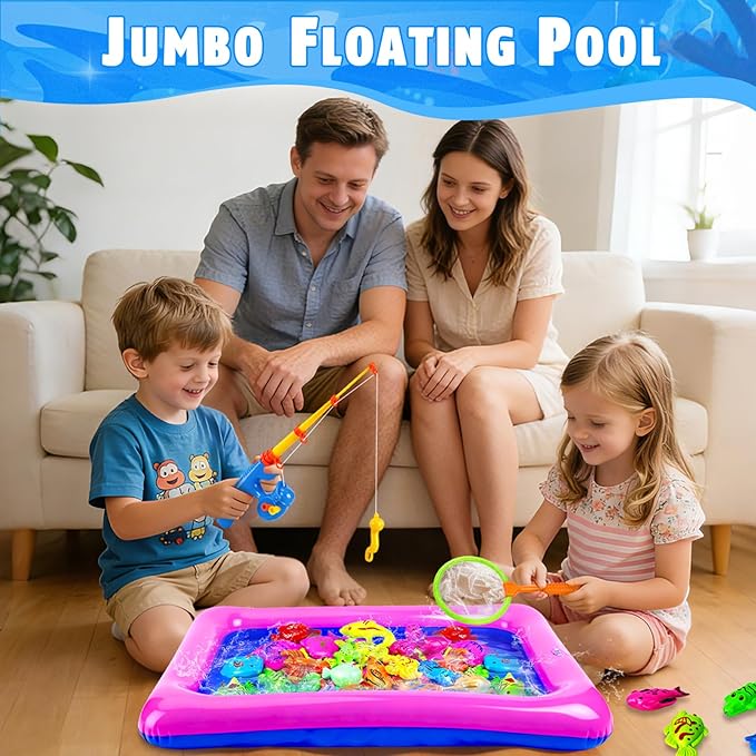 CozyBomB??Magnetic Fishing Toys Game Set for Kids | Water Table Bathtub Kiddie Pool Party Pole Rod Net, Outdoor Plastic Floating Fish, Toddler Bath Color Ocean Sea Animals Birthday Gift Age 3-5 6 4-8