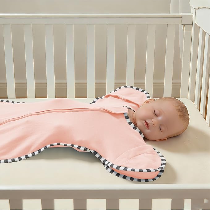 Soft Cotton Swaddle Blanket, Arms Up Baby Sleep Sack, Wearable Sleep Bag for Boys Girls (Pink + Beige, M(3-6 Months))