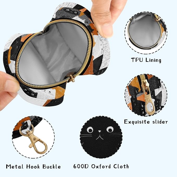 Pacifier Holder with Clip Pacifier Case for Diaper Bag Round Baby Pacifier Pouch Box Bag Portable Black and White Orange Cat