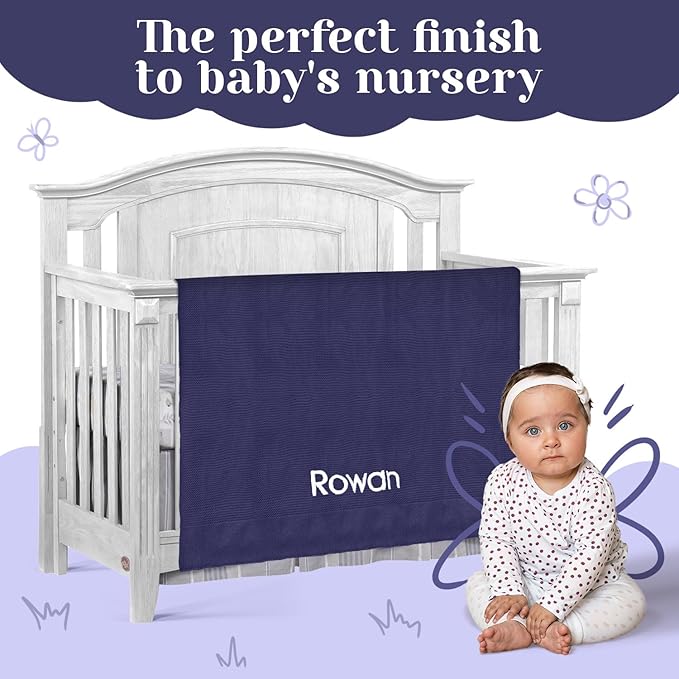 berry bebe Personalized Baby Blanket, Custom Baby Blanket, Personalized for Newborn, Monogrammed Baby Blanket with Name, Navy Blue Personalized Baby Gifts, All Year Round Knit Cotton