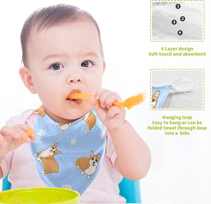 vvfelixl Corgi Paws Baby Burp Cloths Baby Muslin Washcloths for Boys Girls Cotton Baby Face Towel for Newborn Infants Soft and Absorbent 11.8 X 11.8 in, 5 Pack