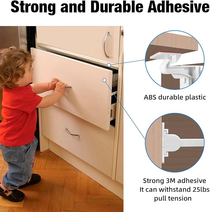 15 Pack Upgraded Invisible Baby Proofing Cabinet Latch Locks ??No Drilling or Tools Required, Strong Adhesive, Works with Countertop Overhangs, Secure Child Safety Locks for Cabinets & Drawers