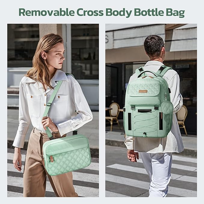 Diaper Bag Backpack,29L-45L Expandable Large Baby Bag for 2 Kids/Twins with Removable Cross Body Bottle Bag for Mom/Dad,Stylish Nappy Bag Gift for Boys/Girl-Mothers Day Gifts-Mint Green