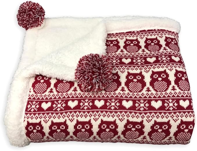 Snow Owl Cotton Knit Sherpa Baby Blanket 30?�x40??(British Red)