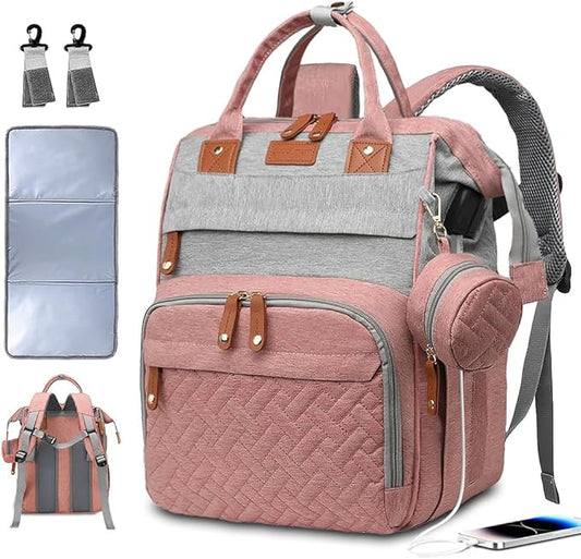 SHITIESHOU Diaper Bag Backpack Baby Bag for Mom Dad with Changing Pad, 19 Pockets, Large Waterproof Travel Baby Girl Boy Toddle Diaper Bag with Insulated Pocket, Baby Shower Gifts, Pink Grey