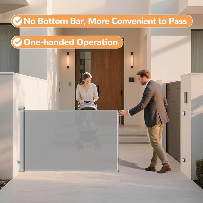 Retractable Baby Gate for Stairs & Doorways, Mesh Safety Gate for Child & Dogs, Child Gate with Door, 34" Tall, Extends Up to 71" Wide Baby Proofing for Home (Gray)