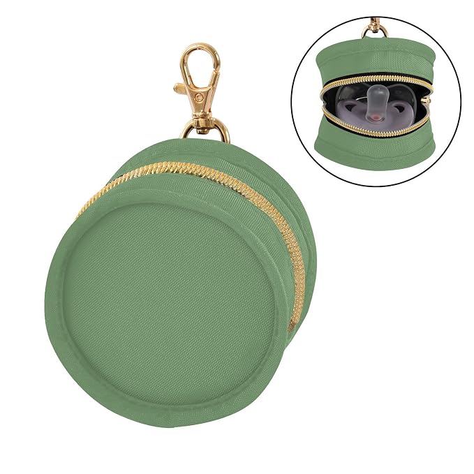 Sage Green Pacifier Holder Case Newborn Pacifier Storage Pouch for Boys Girls Easy Attach to Diaper Bag Portable Baby Essentials Container