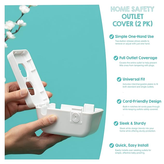 Regalo Safety Outlet Covers for Baby Proofing, Child Proof Wall Outlet Cover Guard with Space for Cords ??Fits Standard & Single Outlets (2 Pack, White)