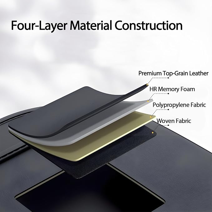 Leather Car Seat Back Organizer with Foldable Tray Table, Backseat Car Organizer with Tablet Pocket, Cup Holders, Tissue Pocket, Mesh Pockets, Kick Mat, Black, 1 Pack