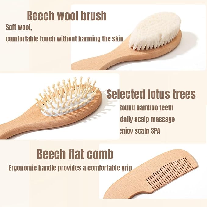 Personalized Baby Gift Newborn Hair Brush and Comb, Customized Engraved Baby Keepsake，Personalized Girls Brush and Comb Set， Wood Bristle Toddler Comb, Cradle Cap Brush(Blue)