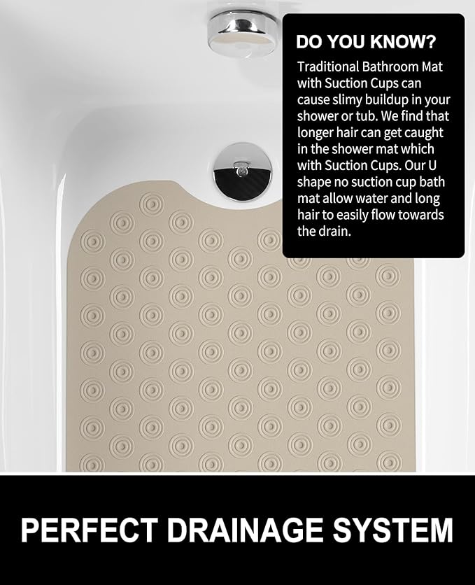 OTHWAY No Suction Cup Bath Mat: 39x16inch Extra Long Bathmat?‚Perfect for Refinished Bathtub Mat?‚Made of Nature Rubber?‚a Blessing for The Elderly and Children (Brown)