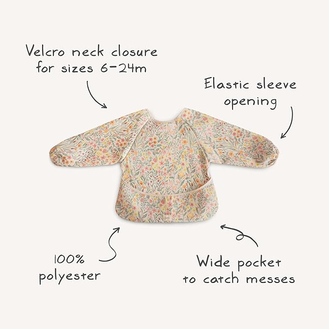 mushie Long Sleeve Baby Bib | Water Resistant Adjustable Fit for Ages 6-24 Months
