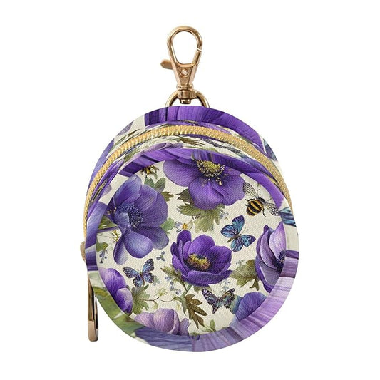Pacifier Holder with Clip Pacifier Case for Diaper Bag Round Baby Pacifier Pouch Box Bag Portable Purple Anemone Bee Butterfly