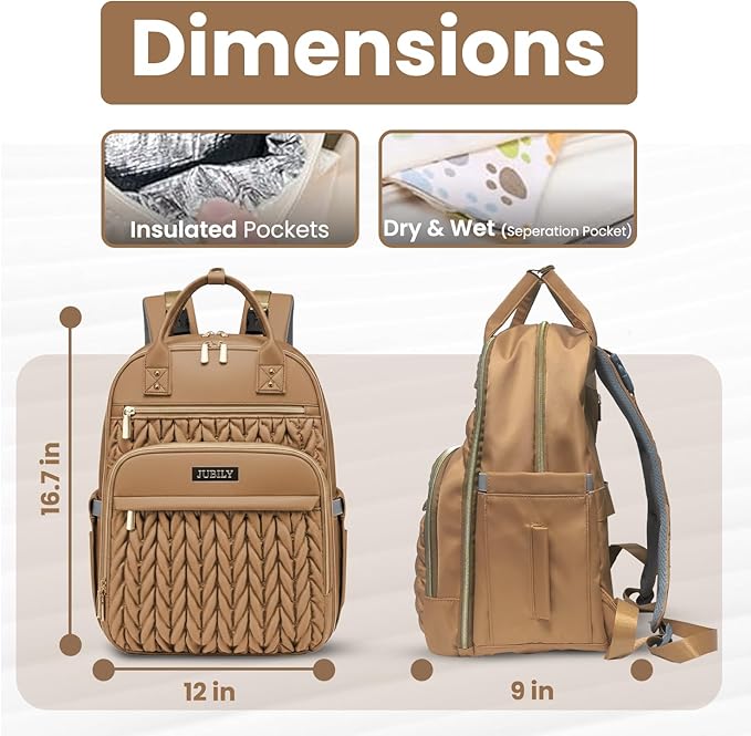 Jubily Diaper Bag Backpack, 30L Travel Backpack for Women, Waterproof Bag with 5 Compartments, 20 Pockets, Laptop & iPad Slots, Portable Changing Pad, Baby Essentials Organizer
