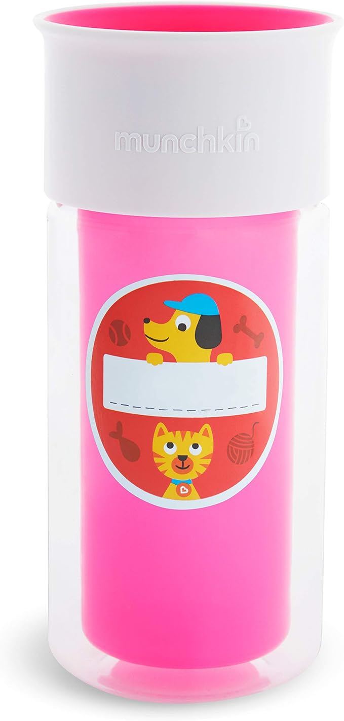 Munchkin® Miracle® 360 Insulated Sippy Cup, Includes Stickers to Customize Cup, 9 Ounce, Pink