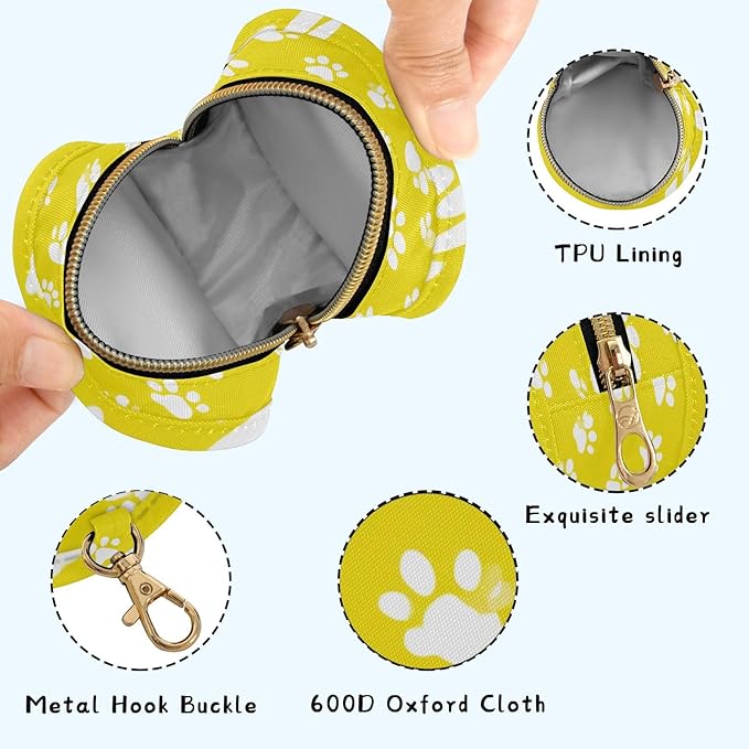 Pacifier Holder with Clip Pacifier Case for Diaper Bag Round Baby Pacifier Pouch Box Bag Portable Bright Yellow Paw Prints