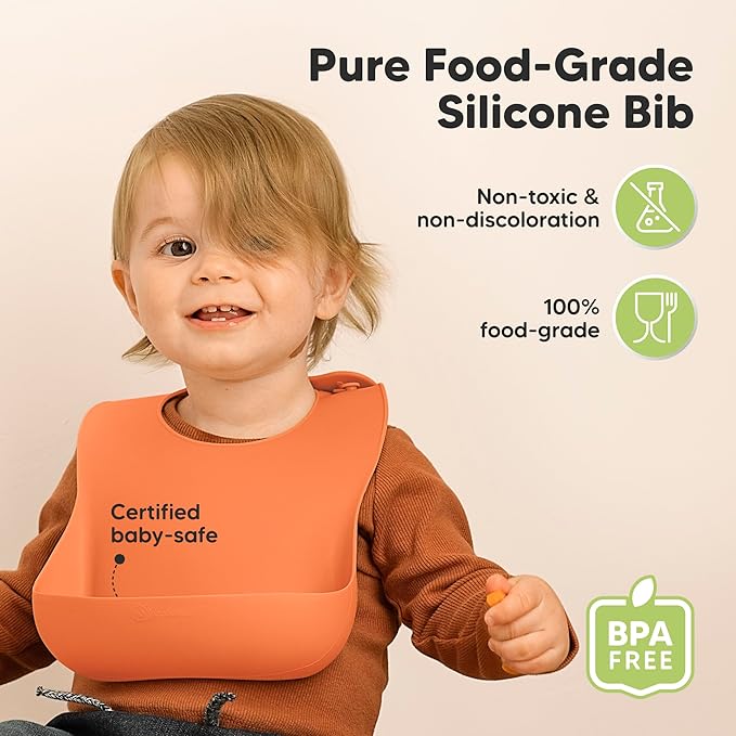 KeaBabies 2-Pack Silicone Bibs for Babies, Toddlers Girl, Boy ??Sturdy Food-Grade Baby Bibs for Eating, Large Food Catcher, Clean & Put On Easily, Waterproof Toddler Feeding Essentials (Amaze)