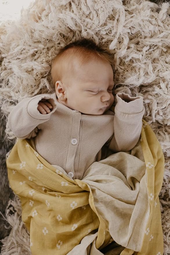 Mini Wander Swaddles for Newborns Muslin Swaddle Blankets - Breathable Soft Receiving Blanket Baby Essentials | 47 x 47 Cotton - Boho Squares (Citrus)