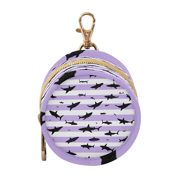 Pacifier Holder with Clip Pacifier Case for Diaper Bag Round Baby Pacifier Pouch Box Bag Portable Purple Stripe Sharks