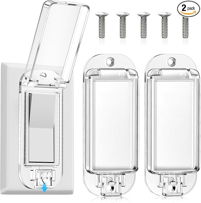 2 Pack Light Switch Guard Cover, Baby Proof Wall Switch Cover Guard with Wall Plate Screws for Rocker Light Switches, Wall Switch Protector Prevents Accidental On/Off and Protects Circuits & Kids