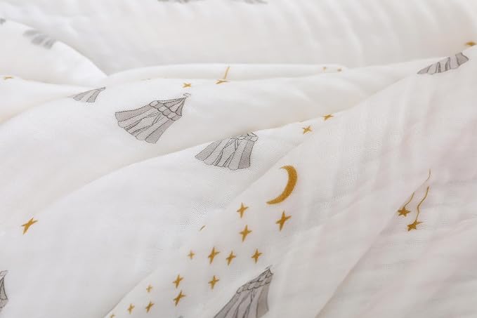 Ultra Soft 6-Layer Cotton Muslin Baby Blanket 43"x43" Breathable Lightweight Moon Star and Tent Muslin Swaddle Blankets for Toddlers Baby Birthday Gifts All Seasons