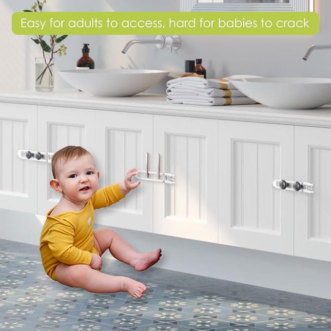 6 Pack Adjustable Cabinet Locks for Babies, U-Shaped Baby Proofing Child Locks for Kids Toddlers Safety, Sliding Door latches for Cabinets, Drawer, Closet, Fridge, Door Knob Handle, Kitchen Home Safe