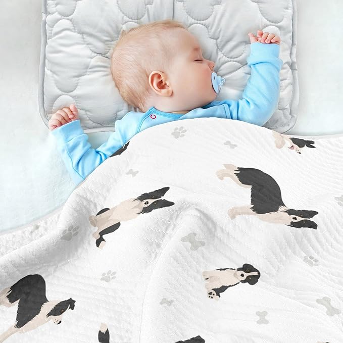 Ollabaky Dogs Border Collie Baby Blanket for Boys Girls Cotton Throw Blanket Swaddle Blanket for Crib Stroller Nursery Receiving Blanket Infant Toddler Unisex 30"x40"