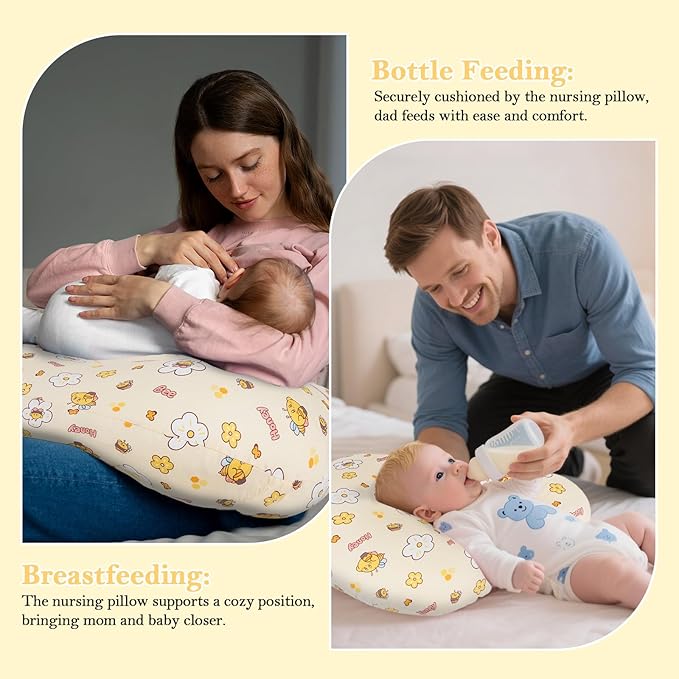 Nursing Pillow & Breastfeeding Pillow ??Ergonomic C-Shape for Breastfeeding & Bottle Feeding, Breathable with Washable Cover, Tummy Time & Sitting Support (0-12Months)
