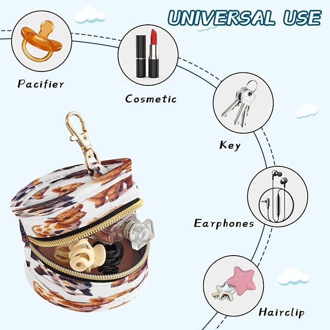 Little Highland Cows Pacifier Holder Case Portable Newborn Baby Pacifiers Pouch with Clip for Boys & Girls