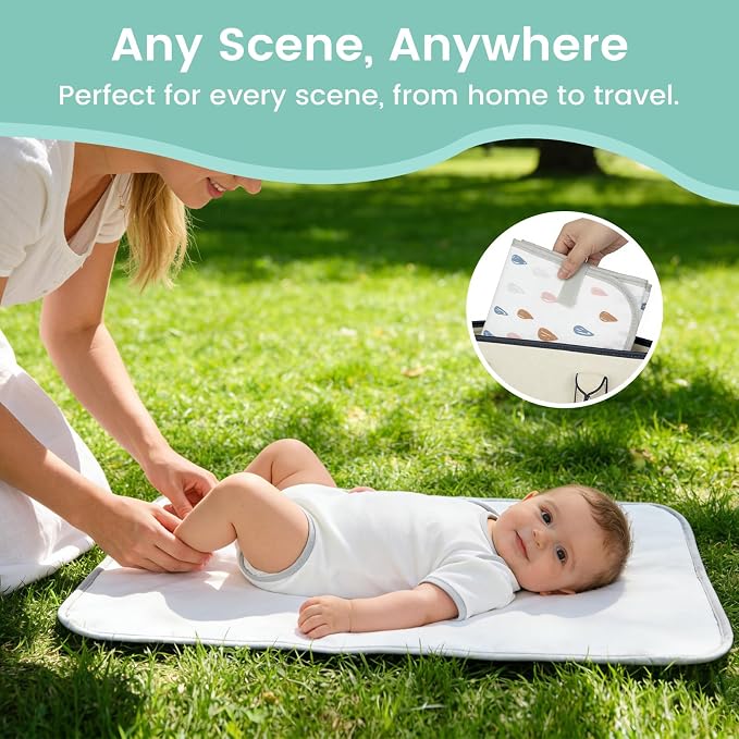 Mommy's Choice Portable Baby Changing Pad, Waterproof & Wipeable Diaper Changing Mat, Travel Essential for Newborn, Baby Boy Girl Registry Must-Haves, Cambiador de Bebé Portátil（Raindrops）
