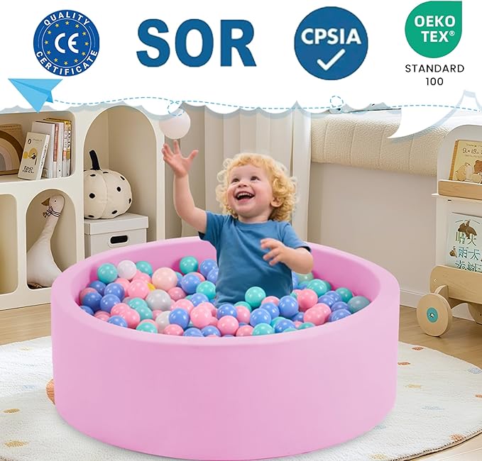 47.2" x 15.7" Foam Ball Pit for Toddlers, Baby Round Balls Pool for Babies 1-3, Kids Play Ball Pits for Boys and Girls, Balls Not Included, Pink